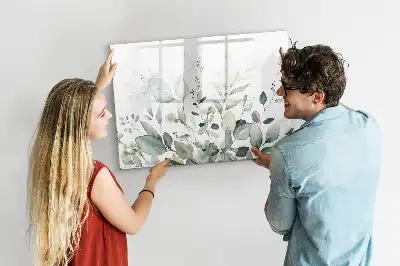 Magnetic glass dry erase board with plant leaf design