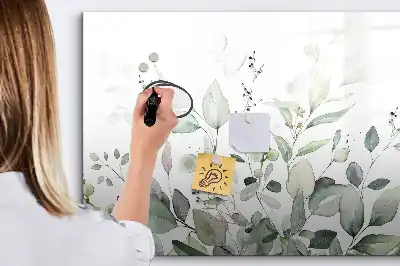 Magnetic glass dry erase board with plant leaf design