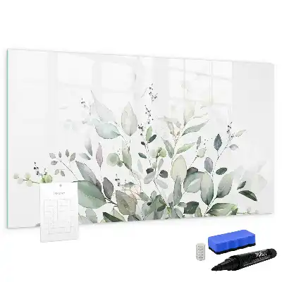 Magnetic glass dry erase board with plant leaf design