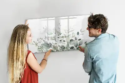 Magnetic glass dry erase board with plant leaf design