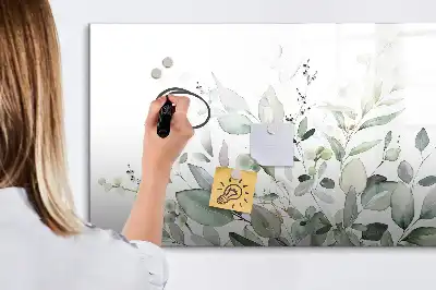 Magnetic glass dry erase board with plant leaf design