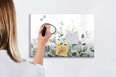 Magnetic glass dry erase board with plant leaf design