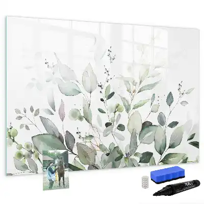 Magnetic glass dry erase board with plant leaf design