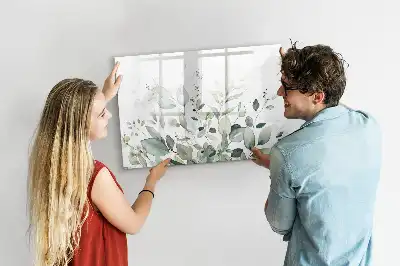 Magnetic glass dry erase board with plant leaf design