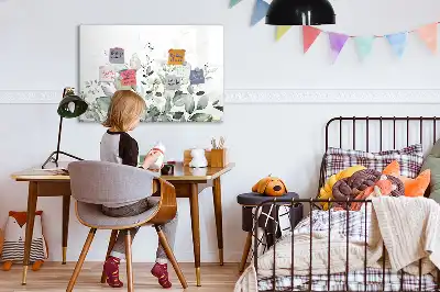 Magnetic glass dry erase board with plant leaf design