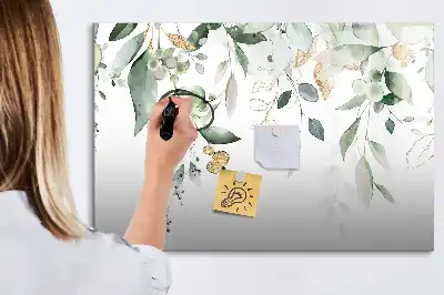 Magnetic marker board with plant leaves print
