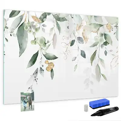 Magnetic marker board with plant leaves print