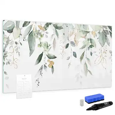 Magnetic marker board with plant leaves print
