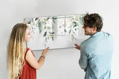 Magnetic marker board with plant leaves print