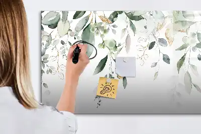 Magnetic marker board with plant leaves print