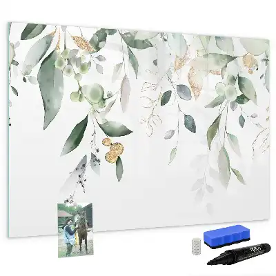 Magnetic marker board with plant leaves print