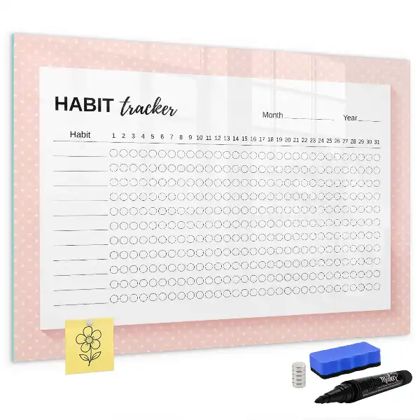 Magnetic glass dry erase board habit tracker