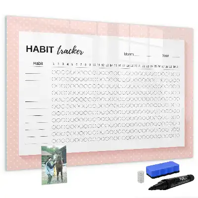 Magnetic glass dry erase board habit tracker