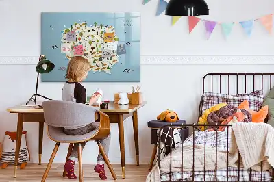 Magnetic glass dry erase board featuring a map of Poland with animal illustrations