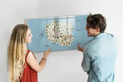 Magnetic glass dry erase board featuring a map of Poland with animal illustrations