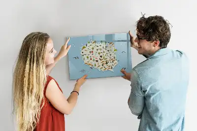 Magnetic glass dry erase board featuring a map of Poland with animal illustrations