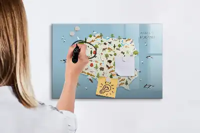 Magnetic glass dry erase board featuring a map of Poland with animal illustrations