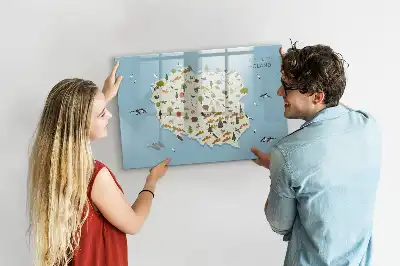 Magnetic glass dry erase board featuring a map of Poland with animal illustrations