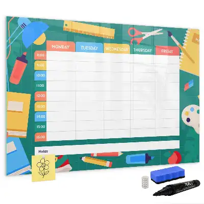 Magnetic glass dry erase board timetable planner