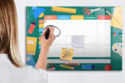 Magnetic glass dry erase board timetable planner