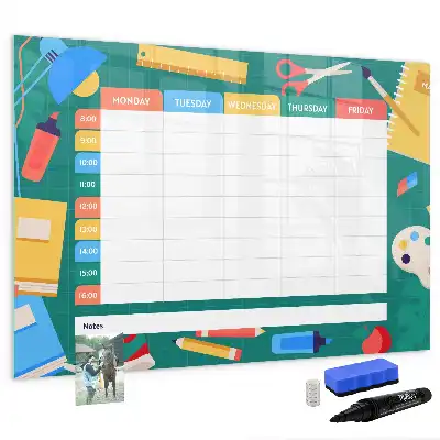 Magnetic glass dry erase board timetable planner