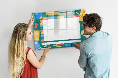 Magnetic glass dry erase board timetable planner