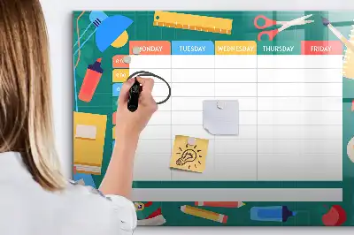 Magnetic glass dry erase board timetable planner