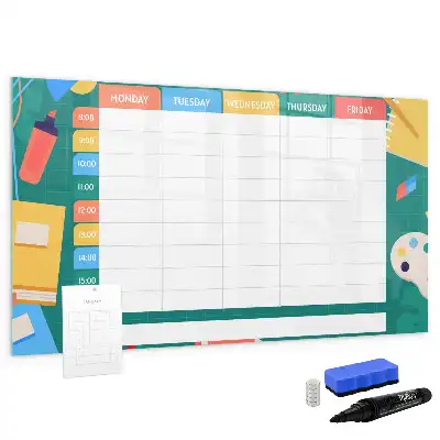 Magnetic glass dry erase board timetable planner