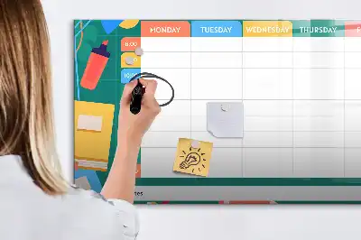 Magnetic glass dry erase board timetable planner