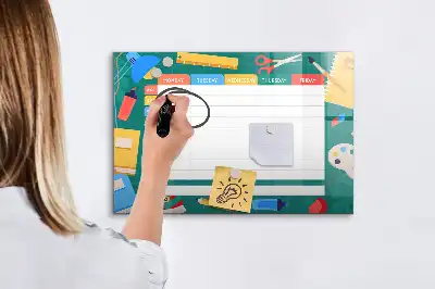 Magnetic glass dry erase board timetable planner