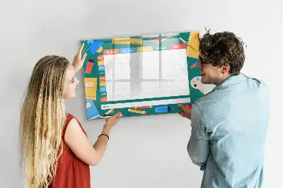 Magnetic glass dry erase board timetable planner