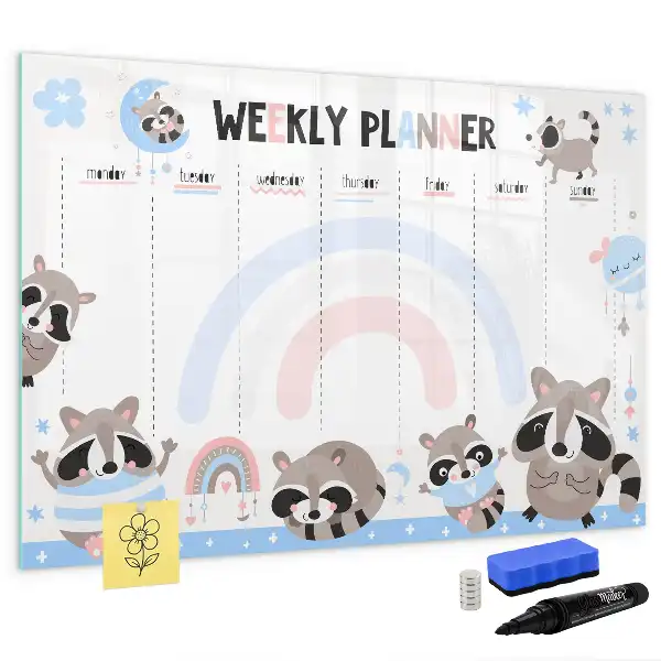 Magnetic glass dry erase board children's weekly planner