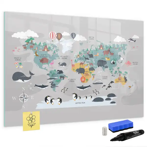 Magnetic marker board with cartoon map design