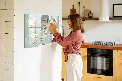 Magnetic glass dry erase board with an animal world map design