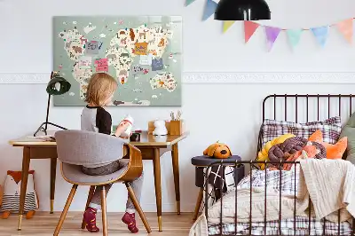 Magnetic glass dry erase board with an animal world map design