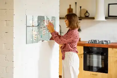 Magnetic glass dry erase board with an animal world map design