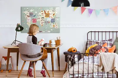 Magnetic glass dry erase board with an animal world map design