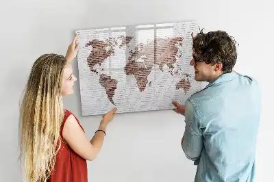Magnetic glass dry erase board world map on brick design