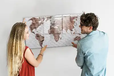Magnetic glass dry erase board world map on brick design