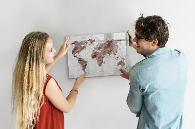 Magnetic glass dry erase board world map on brick design
