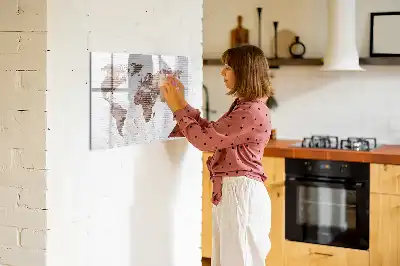 Magnetic glass dry erase board world map on brick design