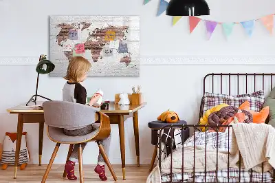 Magnetic glass dry erase board world map on brick design