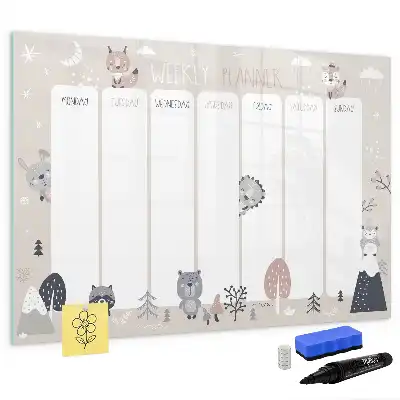 Magnetic weekly planner board with animal illustrations