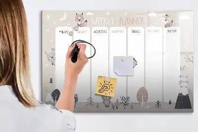 Magnetic weekly planner board with animal illustrations