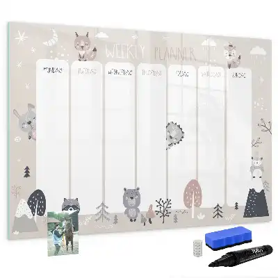 Magnetic weekly planner board with animal illustrations