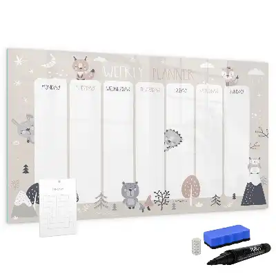 Magnetic weekly planner board with animal illustrations