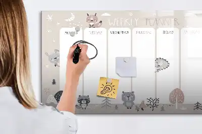 Magnetic weekly planner board with animal illustrations