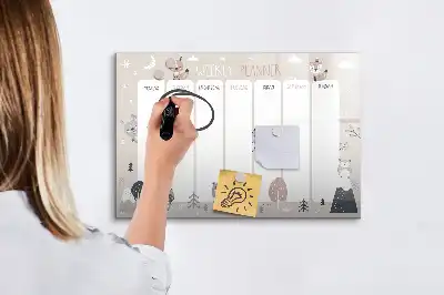 Magnetic weekly planner board with animal illustrations