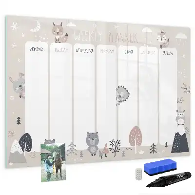 Magnetic weekly planner board with animal illustrations