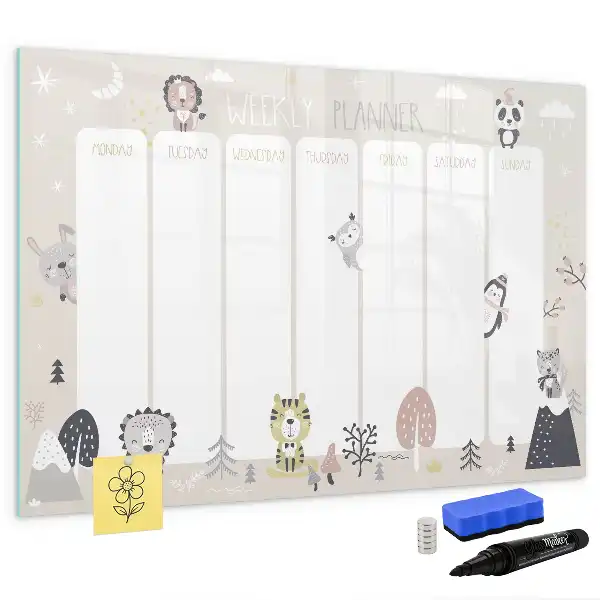 Magnetic glass dry erase board weekly planner